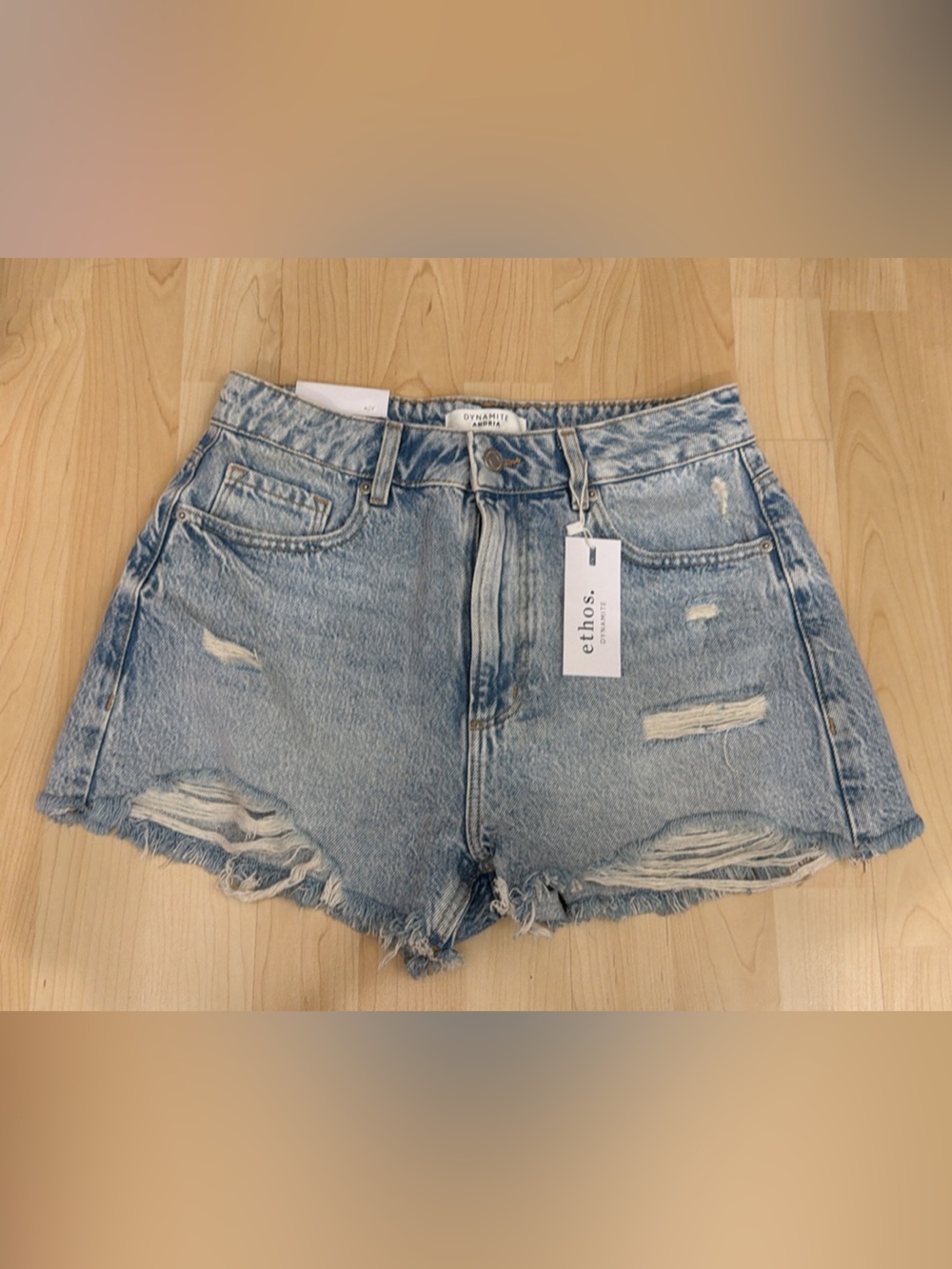 Dynamite Light Blue Distressed Jean Shorts with Frayed Hem